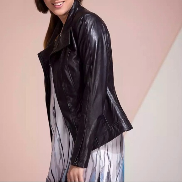 Danier Asymmetrical Zip Front Black Genuine Leather Moto Jacket size 4 - Picture 3 of 9